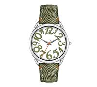 Bisley Women Watch Big Arabic Numbers Dial Easy to Read Denim Leather Strap Watch, Green/Silver, Casual