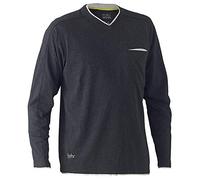 Bisley Workwear UKBK6933_BCCG Flex & Move Cotton Rich T-Shirt V-Neck Long Sleeve - Charcoal Marle, L
