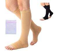 BISLINKS Medical Compression Socks Varicose Knee Vein Blood Flow Open Toe Support Flight Stockings Strengthen Breathable Material Beige - L/XL