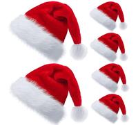 Bismaa Adult Christmas Santa Hat, Red & White Velvet Classic Thicken Fur Holiday Xmas Hats For Adults, Soft Warm Unisex Fancy Dress New Year Party Supplies Costume Accessories, Pack Of 6
