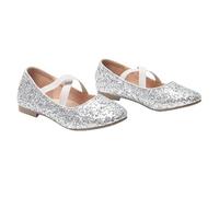 Bismaa Girls Mary Jane Duel Strap Flat Party Wedding Shoes Elegant Princess Dress Up Glitter Ballet Flats Bridesmaid Shoe for Children Silver,13.5 UK