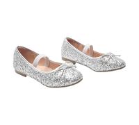 Bismaa Girls Mary Jane Sparkly Party Wedding Shoes Princess Elegant Dress Up Glitter Ballet Strap Flats Bridesmaid Shoes for Children Silver,11 UK
