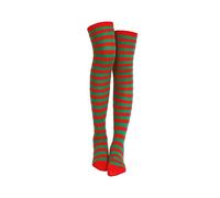 Bismaa Ladies Girls Red White Over The Knee Christmas Socks - Stripe Stripy Striped Women Thigh High Socks UK Size 4-6, red Green 1 Pcs
