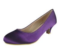 Bismaa Ladies Womens Low Kitten Heel Work Court Evening Dress Girls Shoes Pumps UK Size 3-8 (4 UK, Purple Satin)