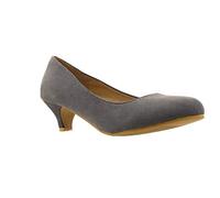 Bismaa Ladies Womens Low Kitten Heel Work Court Evening Dress Girls Shoes Pumps UK Size 3-8 (5 UK, Grey Suede)