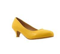 Bismaa Ladies Womens Low Kitten Heel Work Court Evening Dress Girls Shoes Pumps UK Size 3-8 (6 UK, Yellow Patent)