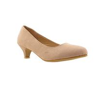 Bismaa Ladies Womens Low Kitten Heel Work Court Evening Dress Girls Shoes Pumps UK Size 3-8 (7 UK, Nude Suede)
