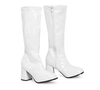 Bismaa New Women’s 1960’s 70’s Retro Knee-High Long Heel Gogo Boots Ladies Fancy Dress Party Go Go Boots With Side Zip Closure (White, Numeric_10)