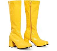 Bismaa New Women’s 1960’s 70’s Retro Knee-High Long Heel Gogo Boots Ladies Fancy Dress Party Go Go Boots With Side Zip Closure (UK 5, Yellow Patent)