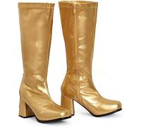 Bismaa New Women’s 1960’s 70’s Retro Knee-High Long Heel Gogo Boots Ladies Fancy Dress Party Go Go Boots With Side Zip Closure (9 UK, Gold)