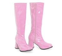 Bismaa New Women’s 1960’s 70’s Retro Knee-High Long Heel Gogo Boots Ladies Fancy Dress Party Go Go Boots With Side Zip Closure (Pink Patent, Numeric_5)