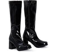 Bismaa New Women’s 1960’s 70’s Retro Knee-High Long Heel Gogo Boots Ladies Fancy Dress Party Go Go Boots With Side Zip Closure (UK 3, Black)