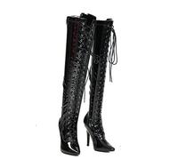 Bismaa Womens Boots Over The Knee Stiletto Thigh High Boot Shiny Patent Front Lace Up Boots For Ladies (7 UK, Black Patent, numeric_7)