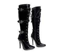 Bismaa Womens High Heel Boots With 3 Buckles - Ladies Kinky Fetish Stiletto Heel Full Side Zip Knee High Boots For Women Size UK 5