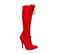 Bismaa® Women's Knee High Stiletto Heel Boots, Ladies Lace up High Heel Pointed Toe Party Long Shoes Boot With Side Zip Closure Red Patent, 6uk