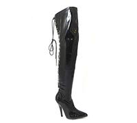 Bismaa Womens Ladies Sexy Thigh HIGH Kinky Fetish Over The Knee Stiletto Heel Full Hook Lace up and Side Zip Boots Size UK 3-12 (11 UK,| -Black Patent)