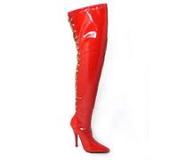 Bismaa Womens Ladies Sexy Thigh HIGH Kinky Fetish Over The Knee Stiletto Heel Full Hook Lace up and Side Zip Boots Size UK 3-12 (10 UK,| -Red Patent)