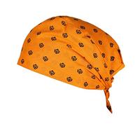 BISMAADH Bamboo Cotton Sikh Symbol Khanda Printed Patka Durag Headcover Skull Cap Beanies, Kesari, One size