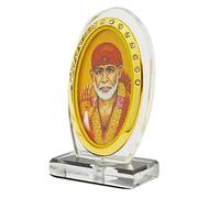 BISMAADH Car Dashboard Oval Shape Acrylic Showpiece Figurine Religious Idol Statue for Office & Home Décor (Sai Baba)