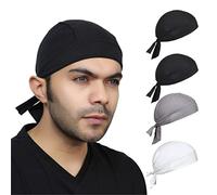 BISMAADH Cotton Doo Rags Helmet Liner Beanie Skull Caps Hats Dew Rags Bandana Headwrap Sweat Hard Hat for Men and Women, Black Black White Grey, One size