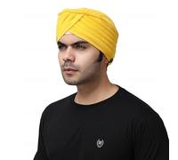 BISMAADH Sikh Tradition Readymade Turban, Dastar, Pagri, Beanie Head Cover for Men, Yellow, One Size