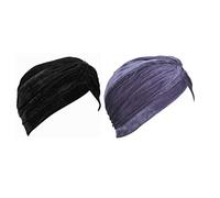 BISMAADH Velvet Soft Pleated Pre Tied Knot Readymade Turban/Pagri Head Wraps for Men & Women, BLACK & GREY, One size