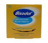 Bisodol Indigestion Relief Tablets - 100 Tablets Fast Relief to Trapped Wind, Acid Indigestion & Heartburn,100 Count (Pack of 1)
