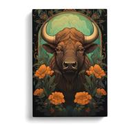 Bison Art Nouveau Art Canvas Print | Gallery Wrapped 30mm Frame Wall Decor | 30x20 inches | Ready to Hang | Contemporary Picture | Living Room Bedroom Lounge Office