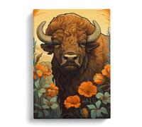 Bison Art Nouveau Art No.2 Canvas Print | Gallery Wrapped 30mm Frame Wall Decor | 30x20 inches | Ready to Hang | Contemporary Picture | Living Room Bedroom Lounge Office