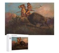 Bison Attacking Indian Jigsaw Puzzle for Adults, 1000 PCS