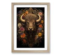 Bison Baroque Framed Print | A2 Oak Framed Wall Art | Ready to Hang | Baroque Nature Picture | Living Room Bedroom Lounge Office