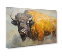 Bison Buffalo Gestural No.2 Canvas Print | Gallery Wrapped 30mm Frame Wall Art | 30x20 inches | Ready to Hang | Eclectic Animal Picture | Living Room Bedroom Lounge Office