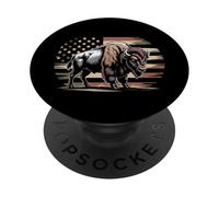 Bison Camo USA Flag T-Shirt - Patriotic Buffalo Hunting PopSockets Adhesive PopGrip