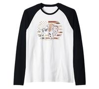 Bison Camo USA Flag T-Shirt - Patriotic Buffalo Hunting Raglan Baseball Tee