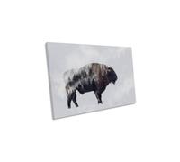 Bison Double Exposure Modern Canvas Wall Art Picture Print CanvasGeeks Grey W36 inch x H24 inch x D40mm
