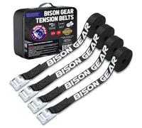 Bison Gear Premium Cam Buckle Tie Down Straps 5m x 25mm, 500kg Break Strength, 4 Pack, UV Resistant Roof Rack Lashing, Black