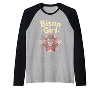 Bison Girl Womens Cute Cartoon American Buffalo Wild West Raglan Baseball Tee