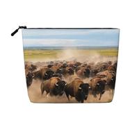 Bison Herd Faux Linen Makeup Pouch-Lightweight Travel Case