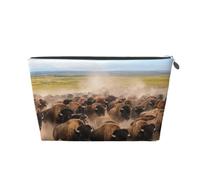 Bison Herd Leather Travel Makeup Bag-Waterproof Cosmetic Pouch