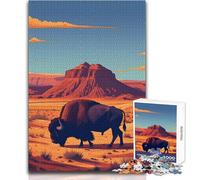 Bison in Desert Landscape Illustration Adults 1000 Pieces Puzzle Strategic Thinking Learning Game Ideal Meaningful Gift for Any Event Size 50x75cm