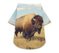 Bison in The Great Plains Dog Hawaiian Shirt Stretch Collar Button Down Pet Clothes for Small Medium Puppy