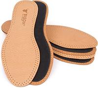 BISON Leather Shoe Insoles - 3 Pairs for Sweaty Feet and Foot Pain - Genuine Leather, Beige, 44