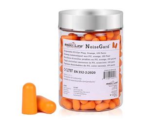 Bison Life NoiseGard EP1111 Disposable Ear Plugs - 37dB SNR, Uncorded PU Foam, Tapered Orange Design for Hearing Protection, Ideal for Construction, Aviation, Engineering & Loud Machinery (100 Pairs)