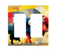 Bison Light Switch Cover Plate, Colorful Blue and Red Buffalo for Home Decor, Thermoplastic Wall Plates, Standard Size Double Rocker
