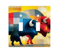 Bison Light Switch Cover Plate, Colorful Blue and Red Buffalo for Home Decor, Thermoplastic Wall Plates, Standard Size Double Toggle