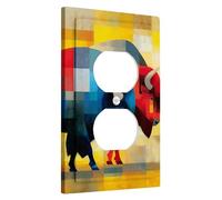 Bison Light Switch Cover Plate, Colorful Blue and Red Buffalo for Home Decor, Thermoplastic Wall Plates, Standard Size Single Duplex Outlet