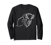 Bison Line Art Wildlife Buffalo Drawing Design Long Sleeve T-Shirt