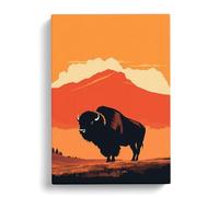 Bison Minimalism Art Canvas Print | Gallery Wrapped 30mm Frame Wall Art | 30x20 inches | Ready to Hang | Minimalist Picture | Living Room Bedroom Lounge Office