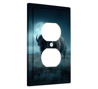 Bison Moonlight Light Switch Cover Plates, Night Sky Buffalo Design for Home Decor, Thermoplastic Wall Plates, Standard Size Single Duplex Outlet