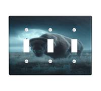 Bison Moonlight Switch Cover Plates, Buffalo Night Sky for Home Decor, Thermoplastic Wall Plates, Standard Size Triple Rocker